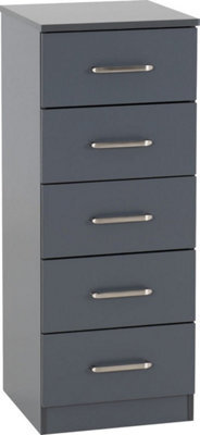 Seconique Dakota 5 Drawer Narrow Chest Of Drawers Dark Grey - image 1