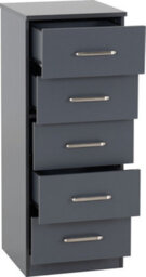 Seconique Dakota 5 Drawer Narrow Chest Of Drawers Dark Grey - thumbnail 5