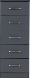 Seconique Dakota 5 Drawer Narrow Chest Of Drawers Dark Grey - thumbnail 6