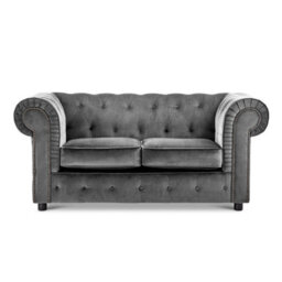 Furnishings For Less UK Ashbourne Chesterfield Large Grey Velvet Fabric 2 Seater Sofa Studded Design - thumbnail 1