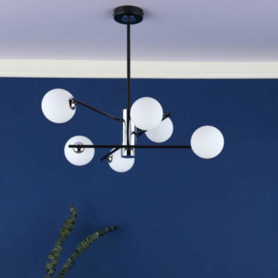 Pagazzi Lighting Pagazzi Eaen 6 Light Semi Flush Black Ceiling Light With Opal Glass - image 1