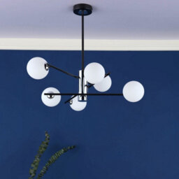 Pagazzi Lighting Pagazzi Eaen 6 Light Semi Flush Black Ceiling Light With Opal Glass - thumbnail 1