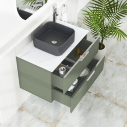 Royal Bathrooms Evora 800mm Sage Green Fluted Wall Hung Countertop Vanity Unit 2 Drawer With Art Square Basin - thumbnail 3