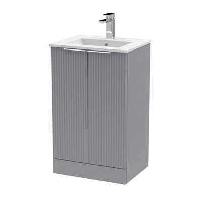 Balterley Tixall Fluted 2 Door Floor Standing Vanity Unit With Minimalist Basin, Satin Grey, 500mm - image 1