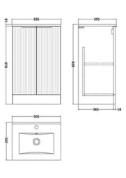 Balterley Tixall Fluted 2 Door Floor Standing Vanity Unit With Minimalist Basin, Satin Grey, 500mm - thumbnail 5