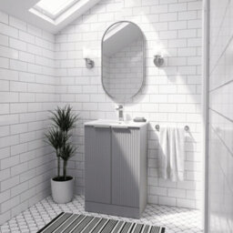 Balterley Tixall Fluted 2 Door Floor Standing Vanity Unit With Minimalist Basin, Satin Grey, 500mm - thumbnail 4