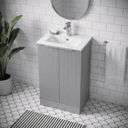 Balterley Tixall Fluted 2 Door Floor Standing Vanity Unit With Minimalist Basin, Satin Grey, 500mm - thumbnail 3