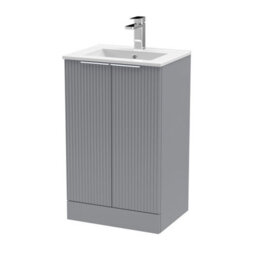 Balterley Tixall Fluted 2 Door Floor Standing Vanity Unit With Minimalist Basin, Satin Grey, 500mm