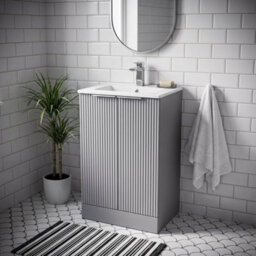 Balterley Tixall Fluted 2 Door Floor Standing Vanity Unit With Minimalist Basin, Satin Grey, 500mm - thumbnail 2