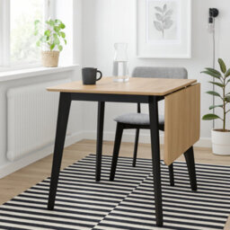 Wyld Haus Saffron Extending Dining Table With Natural Oak Veneer And Black Base - thumbnail 2