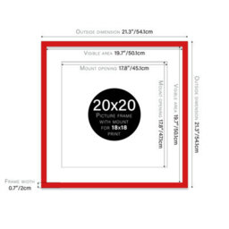 "20X20"" Red Picture Frame - 20X20"" Square Frame With 18X18"" Mount For 20X20""/18X18"" Pictures Luxurious Style Room Decor, 1 Pack" - thumbnail 2