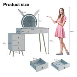 Keepreaper Grey Dressing Table Vanity Desk With Mirror, Led Lights, 5 Drawers And Metal Legs - thumbnail 2
