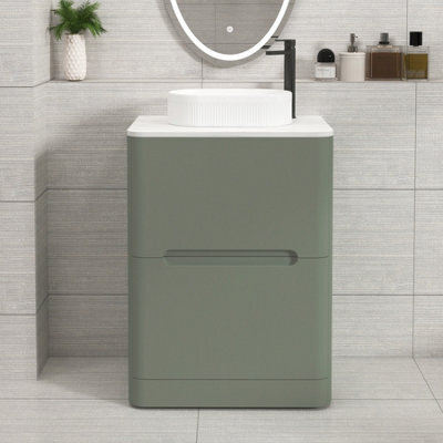 Royal Bathrooms Venice 600mm Sage Green Freestanding Bathroom Countertop Vanity Unit 2 Drawer With Lyon Basin - image 1