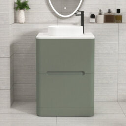 Royal Bathrooms Venice 600mm Sage Green Freestanding Bathroom Countertop Vanity Unit 2 Drawer With Lyon Basin - thumbnail 1