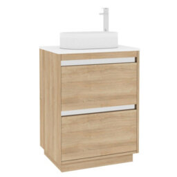 Royal Bathrooms Orion 600mm Natural Oak Floor Standing Plain White Countertop Vanity Unit 2 Drawer With Lyon Basin & Chrome Accent Trim - thumbnail 6