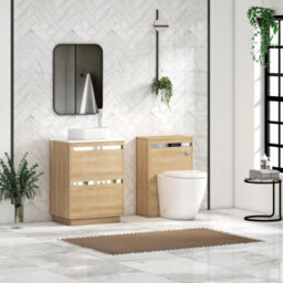 Royal Bathrooms Orion 600mm Natural Oak Floor Standing Plain White Countertop Vanity Unit 2 Drawer With Lyon Basin & Chrome Accent Trim - thumbnail 3