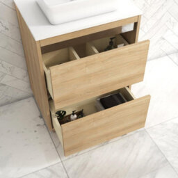 Royal Bathrooms Orion 600mm Natural Oak Floor Standing Plain White Countertop Vanity Unit 2 Drawer With Lyon Basin & Chrome Accent Trim - thumbnail 4