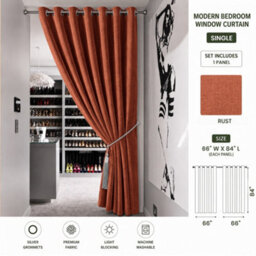 Aspire Homeware Rust Linen 100%blackout Curtain-Thermal Eyelet Room Darkening Single Panel Door Curtain (W)168Cmx(D)213Cm - thumbnail 7