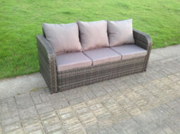 Fimous High Back Curved Arm 3 Seater Rattan Sofa Patio Outdoor Garden Furniture With Cushion