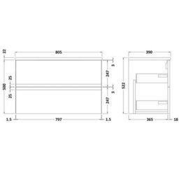 Hudson Reed Urban 805mm Satin White Wall Hung 2 Drawer Vanity Unit And Laminate Worktop With Silent Close, 522 X 805 X 390mm - thumbnail 2