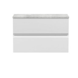 Hudson Reed Urban 805mm Satin White Wall Hung 2 Drawer Vanity Unit And Laminate Worktop With Silent Close, 522 X 805 X 390mm