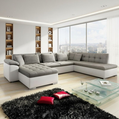 Niko Bis U Shaped Fold Out Corner Sofa Bed For Living Room With Storage Melange Grey And White Left - image 1