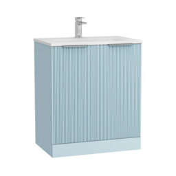 Royal Bathrooms Evora 700mm Powder Blue Fluted Floor Standing Bathroom Vanity Unit 2 Door Cabinet Storage With Stone Basin Sink - 1 Tap Hole - thumbnail 5