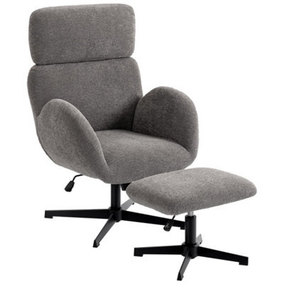 Grey Swivel Armchair And Footstool Set, Raindrop Velvet Accent Chair - image 1