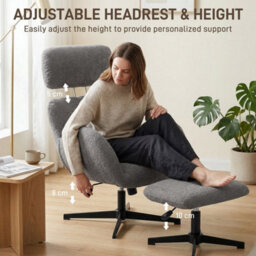 Grey Swivel Armchair And Footstool Set, Raindrop Velvet Accent Chair - thumbnail 4