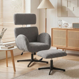 Grey Swivel Armchair And Footstool Set, Raindrop Velvet Accent Chair - thumbnail 3