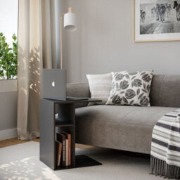 Urbn-Living Urbnliving 51Cm Height Black C-Shape Side Wooden End Coffee Bedside Nightstand Laptop Table - thumbnail 2