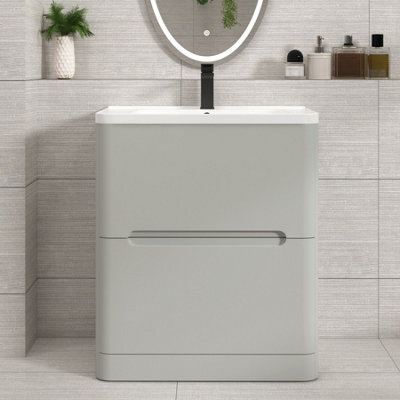 Royal Bathrooms Venice 700mm Dove Grey Floor Standing Bathroom Vanity Unit 2 Drawer With Ceramic Basin - 1 Tap Hole Basin - image 1