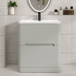 Royal Bathrooms Venice 700mm Dove Grey Floor Standing Bathroom Vanity Unit 2 Drawer With Ceramic Basin - 1 Tap Hole Basin - thumbnail 1