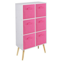Urbn-Living Urbnliving 90Cm Height 6 Cube White Wooden Bookcase With Beech Legs Living Room Dark Pink Shelf Storage Drawers