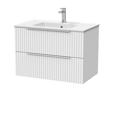 Balterley Callingwood Contemporary Wall Hung 2 Drawer Vanity Unit With Minimalist Ceramic Basin , 800mm, Matt White - image 1