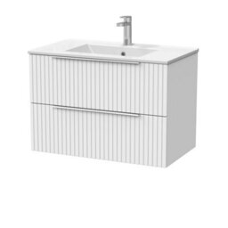 Balterley Callingwood Contemporary Wall Hung 2 Drawer Vanity Unit With Minimalist Ceramic Basin , 800mm, Matt White - thumbnail 1