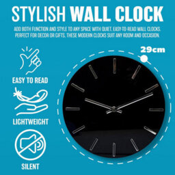 Hanging Modern Black Wall Clock Battery Powered 29Cm Round Frameless Home Decoration Time Organise - thumbnail 3