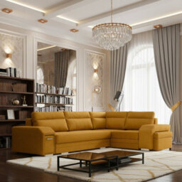 Alvares Living Room Corner Sofa Bed With Polyurethane Foam Wave Springs Loose Back Cushions 305X205X90Cm Mustard Right