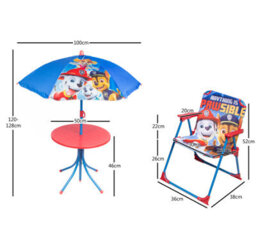Relsy Kids Outdoor Patio Set Paw Patrol: Table, 2X Chairs, Parasol - Garden Furniture For Children - thumbnail 5