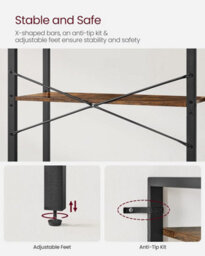 Songmics 5 Tier Shelf Bookcase, Storage Unit, With Steel Frame, For Any Spaces, Industrial, Rustic Brown And Black - thumbnail 4