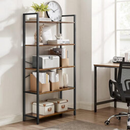 5 Tier Shelf Bookcase, Storage Unit, With Steel Frame, For Any Spaces, Industrial, Rustic Brown And Black