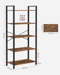 Songmics 5 Tier Shelf Bookcase, Storage Unit, With Steel Frame, For Any Spaces, Industrial, Rustic Brown And Black - thumbnail 2