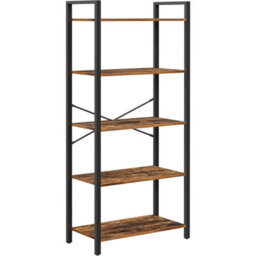 Songmics 5 Tier Shelf Bookcase, Storage Unit, With Steel Frame, For Any Spaces, Industrial, Rustic Brown And Black - thumbnail 9