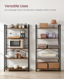Songmics 5 Tier Shelf Bookcase, Storage Unit, With Steel Frame, For Any Spaces, Industrial, Rustic Brown And Black - thumbnail 8