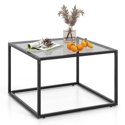 Gainoom Tempered Grey Glass Top Coffee Table Home Square Tea Table Accent Sofa Table - image 1