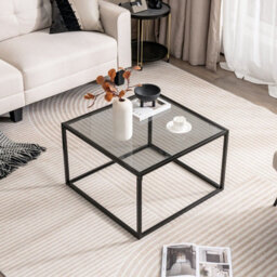Gainoom Tempered Grey Glass Top Coffee Table Home Square Tea Table Accent Sofa Table - thumbnail 3
