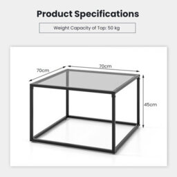 Gainoom Tempered Grey Glass Top Coffee Table Home Square Tea Table Accent Sofa Table - thumbnail 2