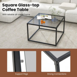 Gainoom Tempered Grey Glass Top Coffee Table Home Square Tea Table Accent Sofa Table - thumbnail 7