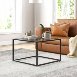 Gainoom Tempered Grey Glass Top Coffee Table Home Square Tea Table Accent Sofa Table - thumbnail 5