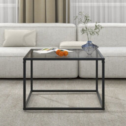 Gainoom Tempered Grey Glass Top Coffee Table Home Square Tea Table Accent Sofa Table - thumbnail 4